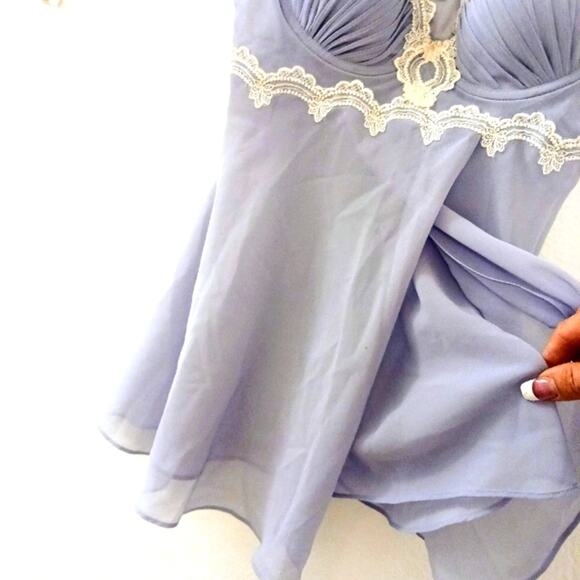 California Dynasty Babydoll Lingerie Set M Scalloped POWDER BLUE Padded Push-up - Picture 9 of 16